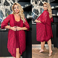 Шикарний мереживний домашній комплект: нічна сорочка (пеньюар) + халат батал (р.50-60). Арт-3226/48