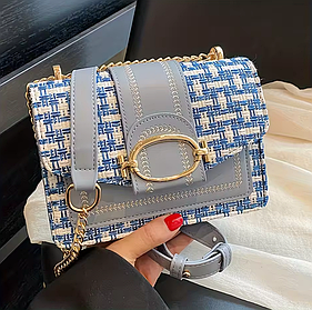 Елегантна жіноча сумка-месенджер крос-боді Crossbody Bag сумка через плече еко-шкіри блакитна в клітинку