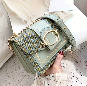 Елегантна жіноча сумка-месенджер крос-боді Crossbody Bag сумка через плече еко-шкіри зелена в клітинку