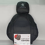 Авточохли Peugeot 2008 (2016–2019) (Модельні чохли Пежо 2008 екошкіра з вишивкою Чорні), фото 3