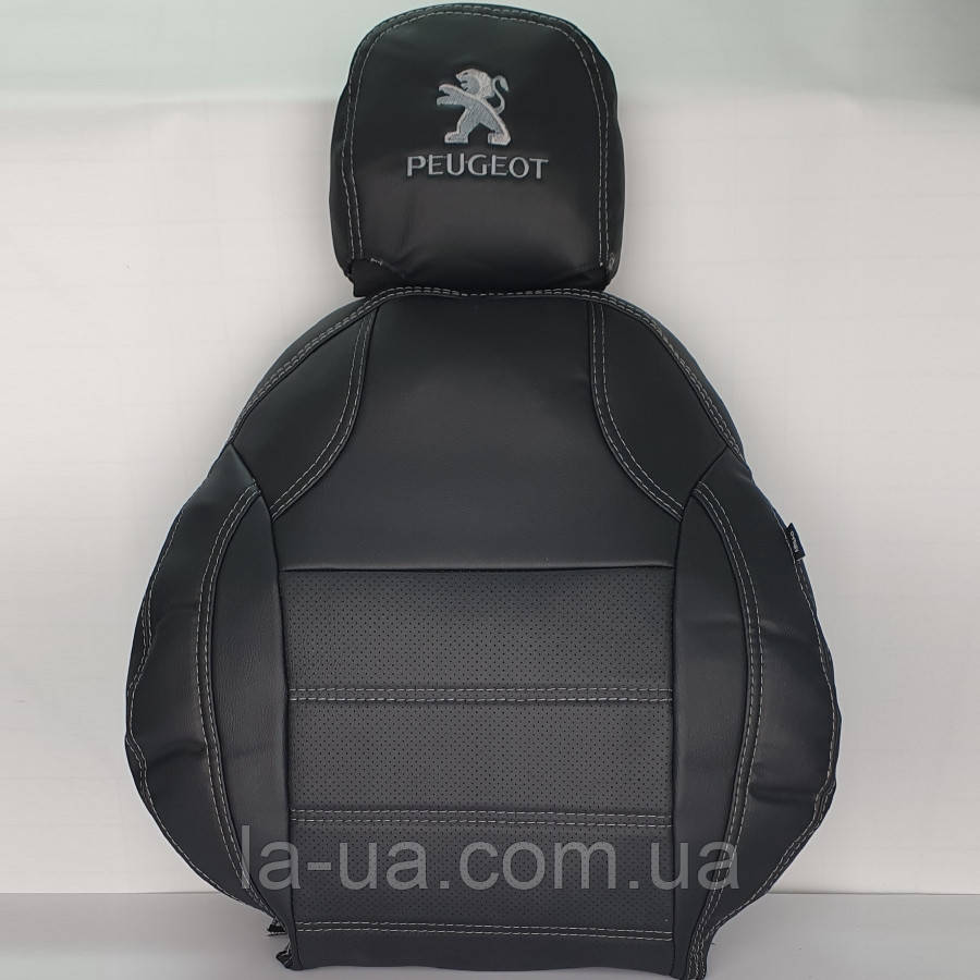 Авточохли Peugeot 2008 (2016–2019) (Модельні чохли Пежо 2008 екошкіра з вишивкою Чорні)