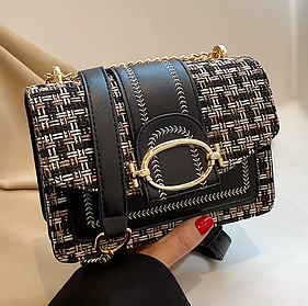 Елегантна жіноча сумка-месенджер крос-боді Crossbody Bag сумка через плече еко-шкіри чорна в клітинку