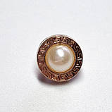 Гудзик 10мм металевий золотистий з білим перламутром на ніжці, фото 2