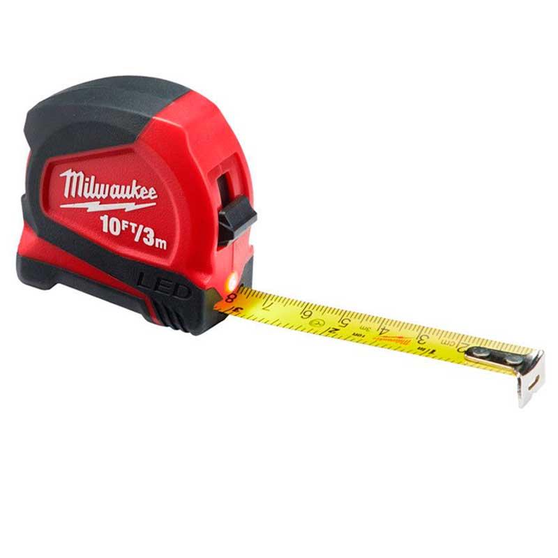 Рулетка Milwaukee LED Tape Measure 19 мм з фіксатором змотування 3м з підсвічуванням Чорний з червоним (48226602)