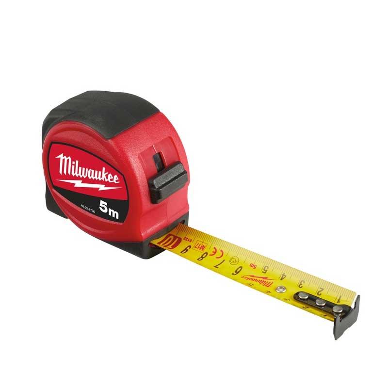 Рулетка Milwaukee Slimline 25 мм з фіксатором змотування 5м Червоний з чорним (48227706)