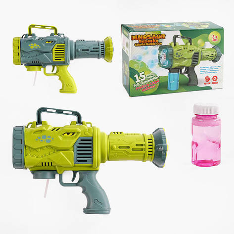 Пістолет з мильними бульбашками 018 "Динозавр" з підсвічуванням +  пляшечка з бульбашками, зелений, фото 1