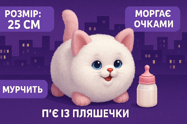 Інтерактивний котик із пляшечкою - моргає, муркоче, записує голос (933-103E/2)