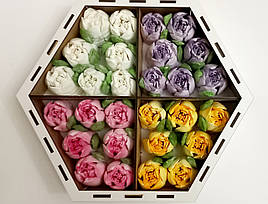 Зефір натуральний квіти зефірні в подарунковій дерев'яній коробочці Мега Бокс 4 в 1 30777