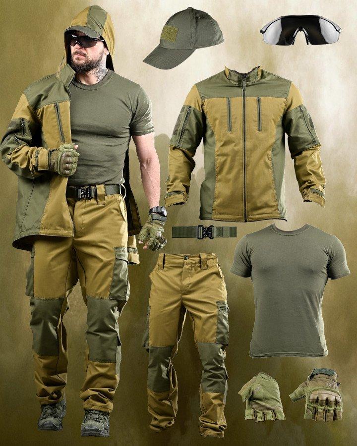 Комплект Тактичний набір Горка 6в1 олива з футболкою, окулярами та рукавичками ДЛ6449 ТМ, фото 1