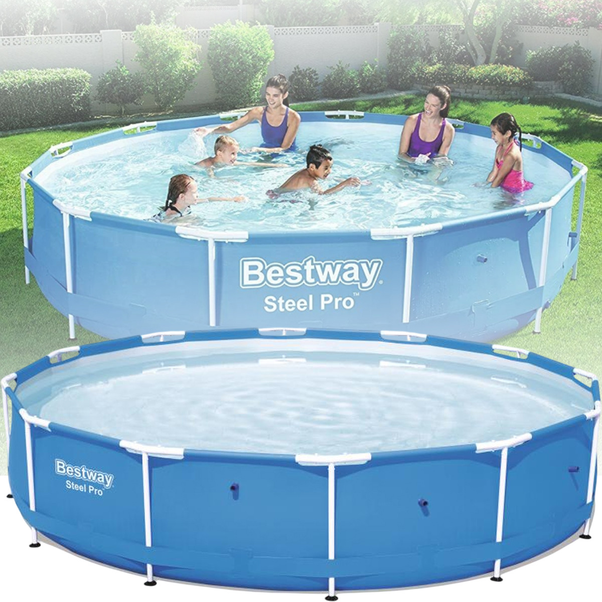 Каркасний круглий басейн Bestway 56706 для дачі та відпочинку 366 х 366 х 76 см на 6503 л Синій