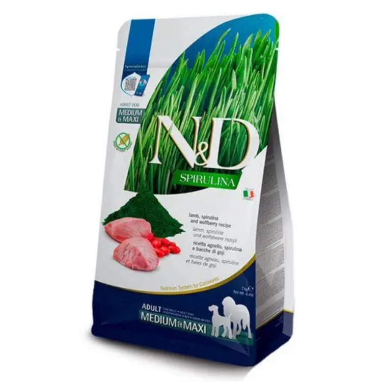 Farmina N&D Spirulina Medium&Maxi Adult Lamb&Wolfberry сухий корм для собак з ягням та ягодами годжі 2 кг