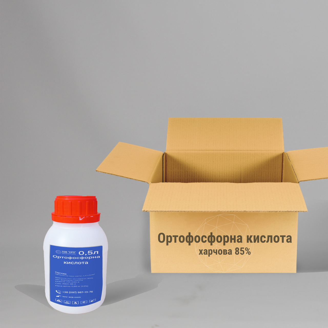 Ортофосфорна кислота 85% харчова у флаконах 0,5л (у коробці 32 флаконів)
