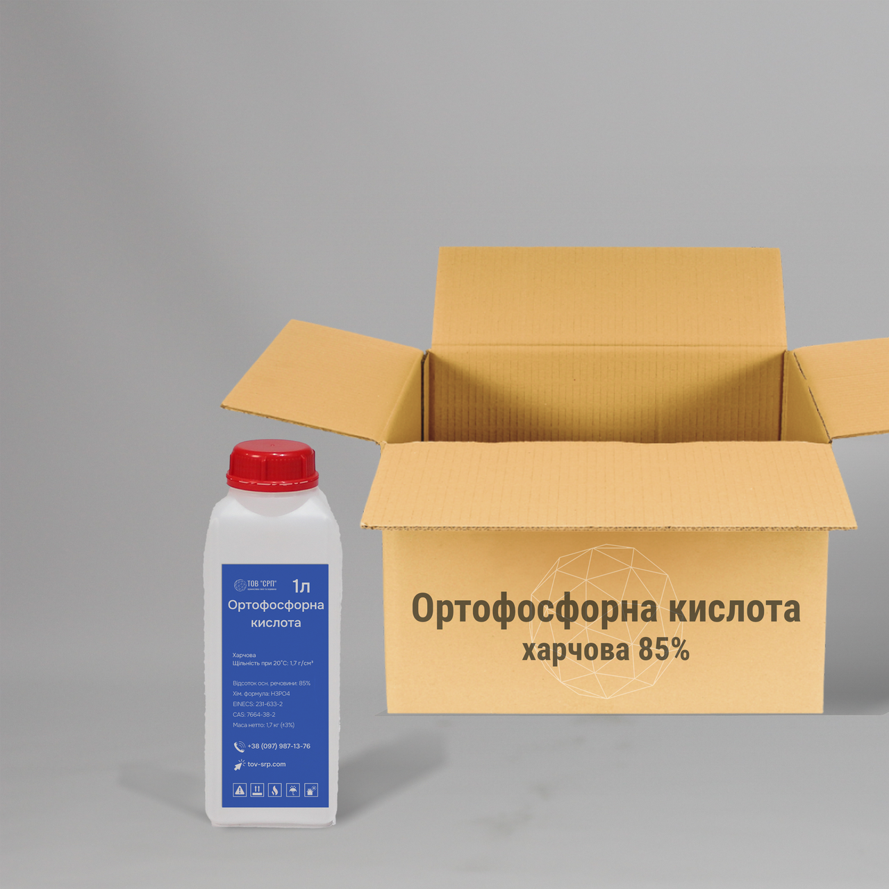 Ортофосфорна кислота 85% харчова у флаконах 1л (у коробці 20 флаконів)