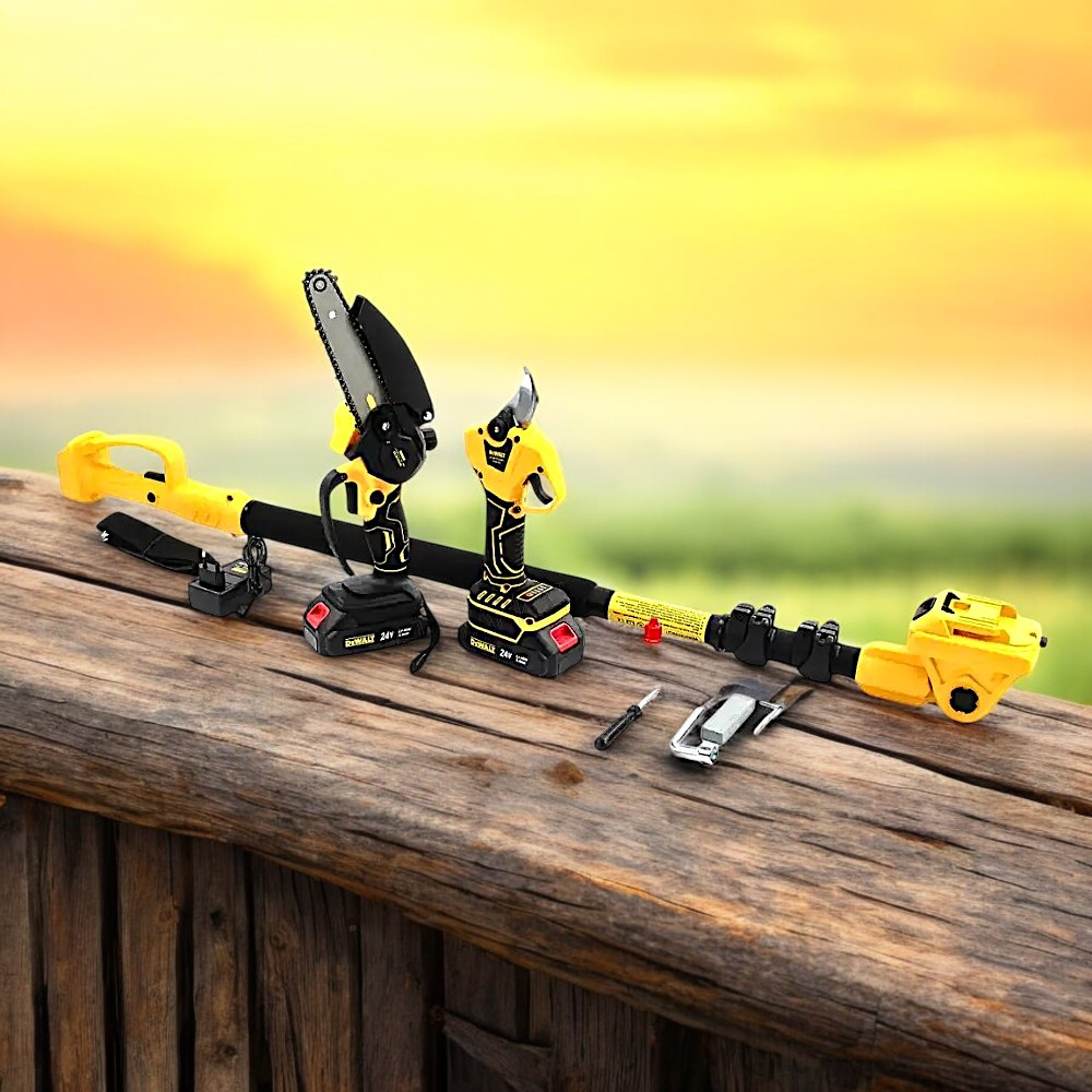 Набір садових інструментів 3в1 DeWalt Акумуляторна міні-пила Електросекатор Деволт Штанга телескопічна, фото 1