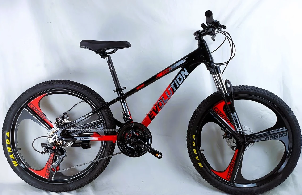 Велосипед підлітковий спортивний гірський 24" Corso Evolution EV-24314 чорно-червоний на зріст 120-135 см