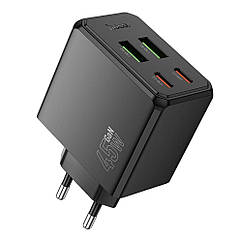 Мережевий зарядний пристрій Hoco CS18A 2 USB-C/2USB PD/QC 45W Колір Чорний