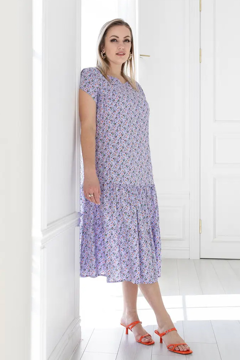 Сукня батал нижче коліна з воланом зі штапеля квітковий малюнок