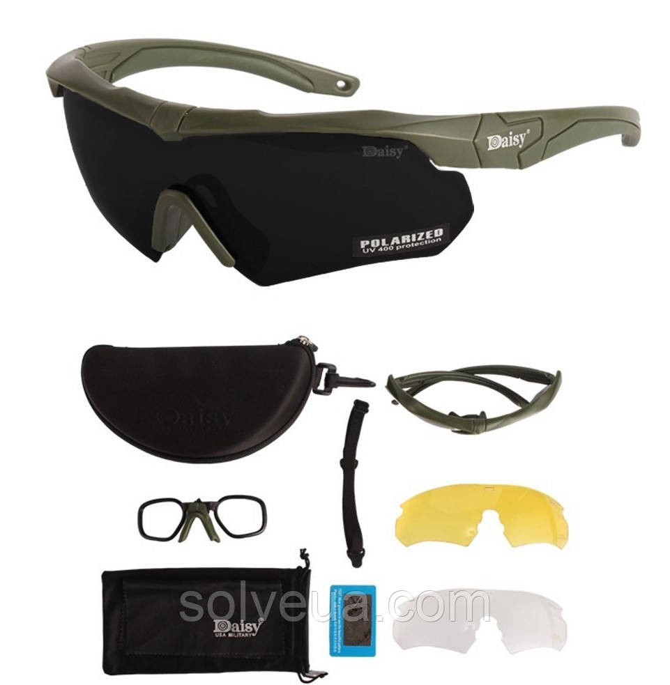 Захисні тактичні сонцезахисні окуляри Daisy X10, окуляри, олива, з поляризацією.solve, фото 1