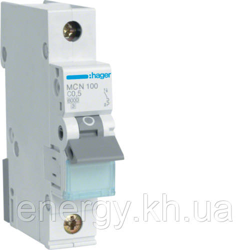 MCN100 Hager – Автоматичний вимикач 1 полюс 0.5A 6kA C