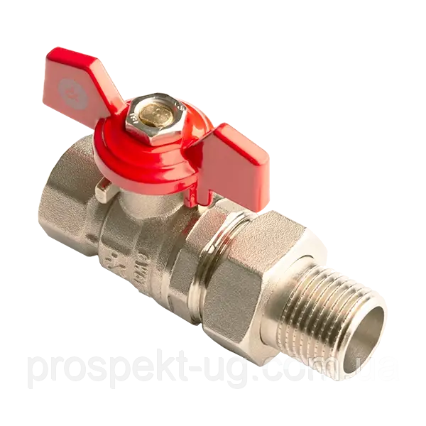 Кран Ду20 (3/4") ру25 кульовий з американкою латунний нікель метелик В-З DK Kraft