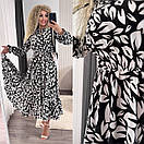 Сукня міді з гумкою на талії в дрібний принт з розкльошеною спідницею з оборками (р. 42-52) 2py5964, фото 5