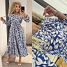 Сукня міді з гумкою на талії в дрібний принт з розкльошеною спідницею з оборками (р. 42-52) 2py5964, фото 9