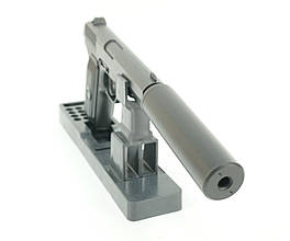 Пістолет із глушником металевий чорний стріляє 6 мм пластиковими кульками