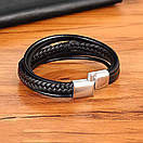 Браслет чоловічий шкіряний NIB SKY SILVER чорний 17-19 см (довжина 21 см), фото 2