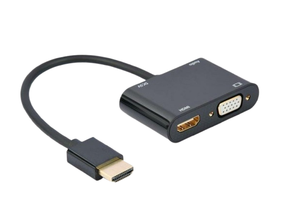 Адаптер Cablexpert HDMI - HDMI/VGA+Аудіо 3.5мм 0.15м Black (A-HDMIM-HDMIFVGAF-01), фото 1