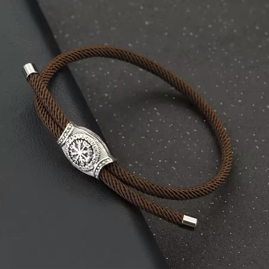 Браслет чоловічий зі шнура та сталі RUNIC COMPASS коричневий