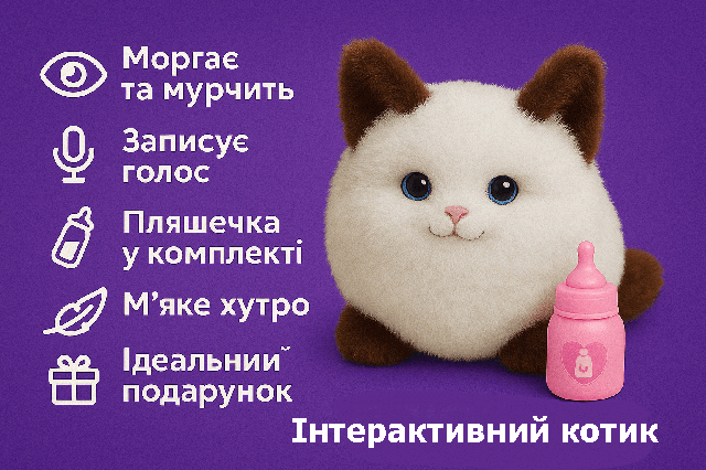 Інтерактивний котик із пляшечкою - блимає, муркоче, записує голос (933-103E/1)