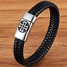 Браслет чоловічий шкіряний BLACK TEMPLAR чорний 17-19 см (довжина 21 см), фото 4