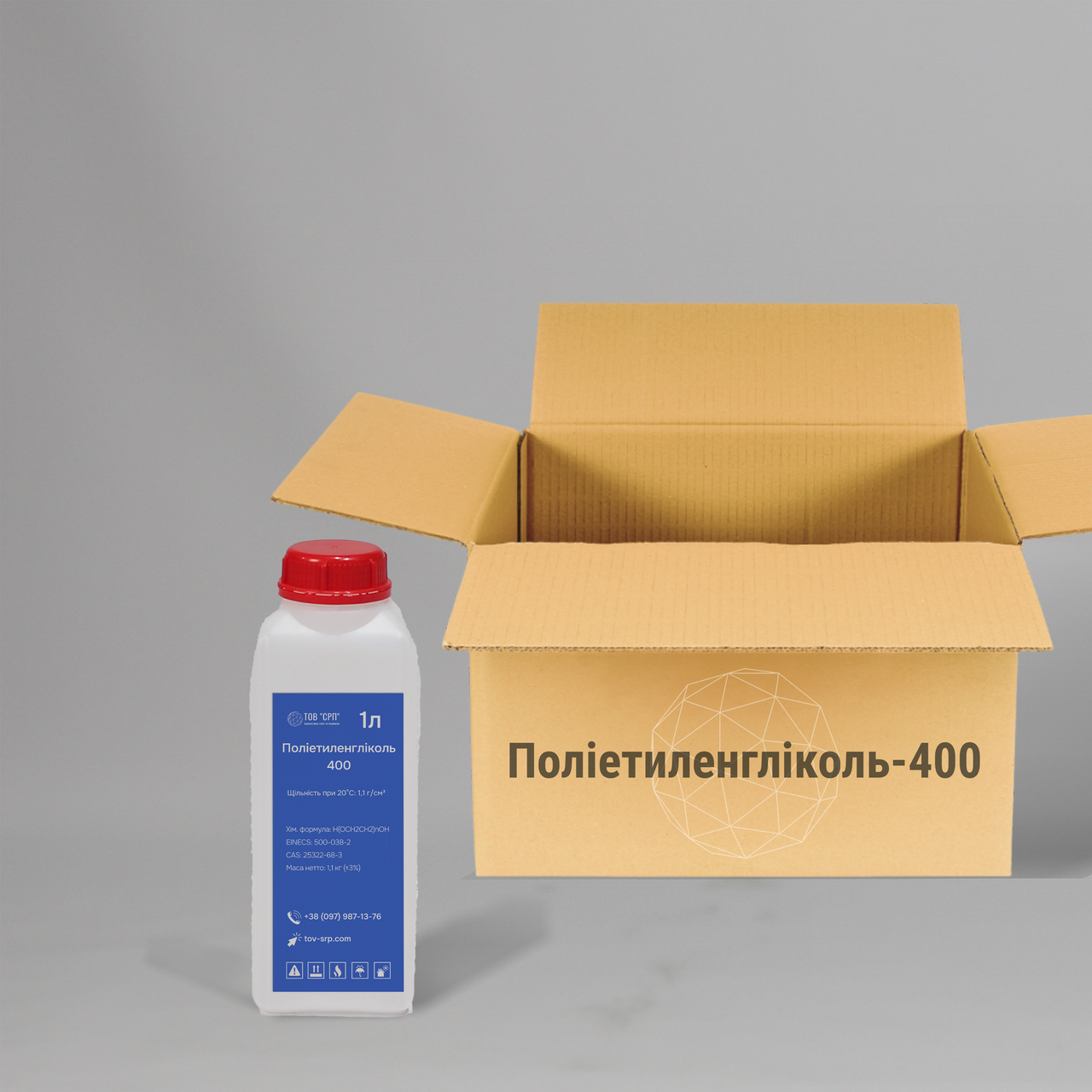 Поліетиленгліколь ПЕГ400 рідкий у флаконах 1л (у коробці 20 флаконів)