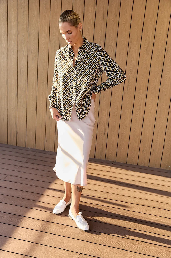 Шовкова бежева спідниця-трапеція Modna KAZKA MKAZ6719-2, фото 1