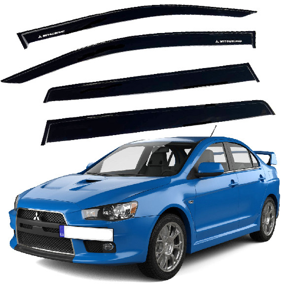 Дефлектори вікон вітровики Mitsubishi Lancer X 2007- Скотч 3M Voron Glass, фото 1