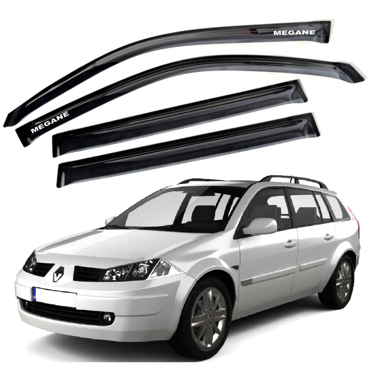 Дефлектори вікон вітровики для Renault Megane II 2002-2008 Універсал Гнучкі (Acrylic), фото 1