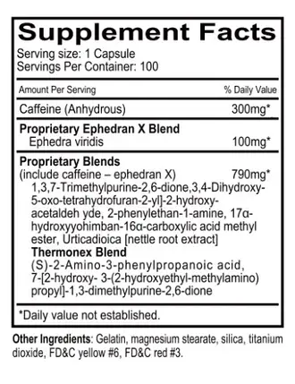 Жироспалювач 100 мг ECA HardRock EPH 100 Fat Burner - 100 капс., фото 2