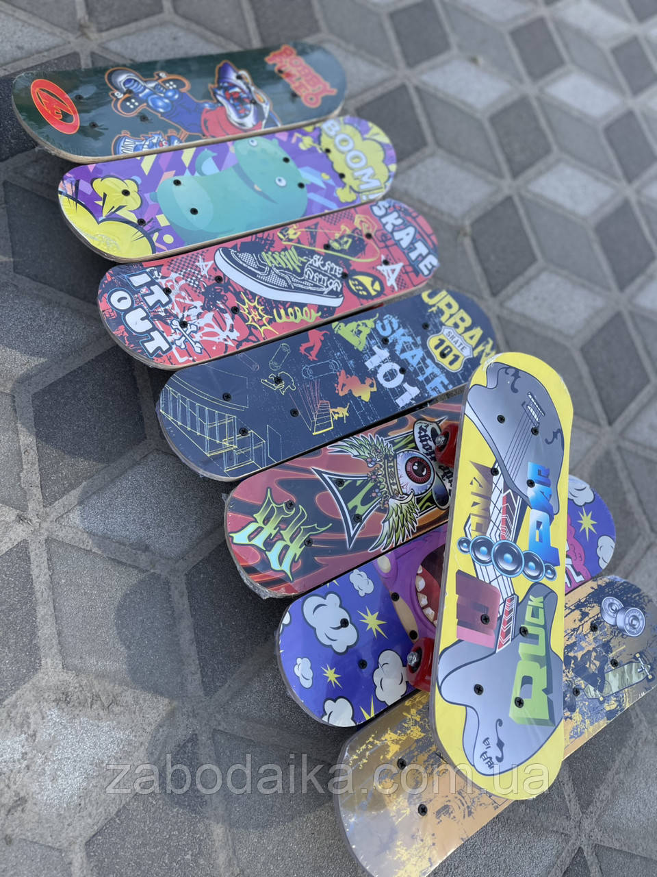 Дитячий скейт дерев'яний, скейтборд з графіті, фото 1