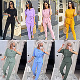 Стильний літній костюм жіночий брючний блакитний жіночий літній костюм із брюками легкий костюмчик на літо, фото 9