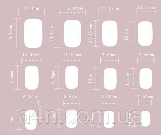 Размеры накладных ногтей