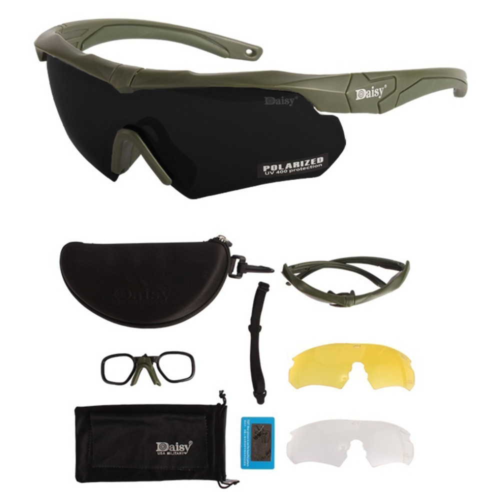 Тактичні окуляри Daisy X-10-X-олива з поляризацією та 3 змінними лінзами збільшена товщина лінз, фото 1