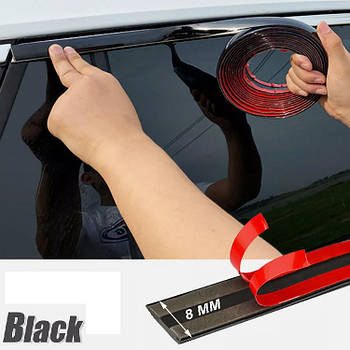 Молдинг на окантовку вікон плоский Антихром 8 мм x 5 метрів Чорний