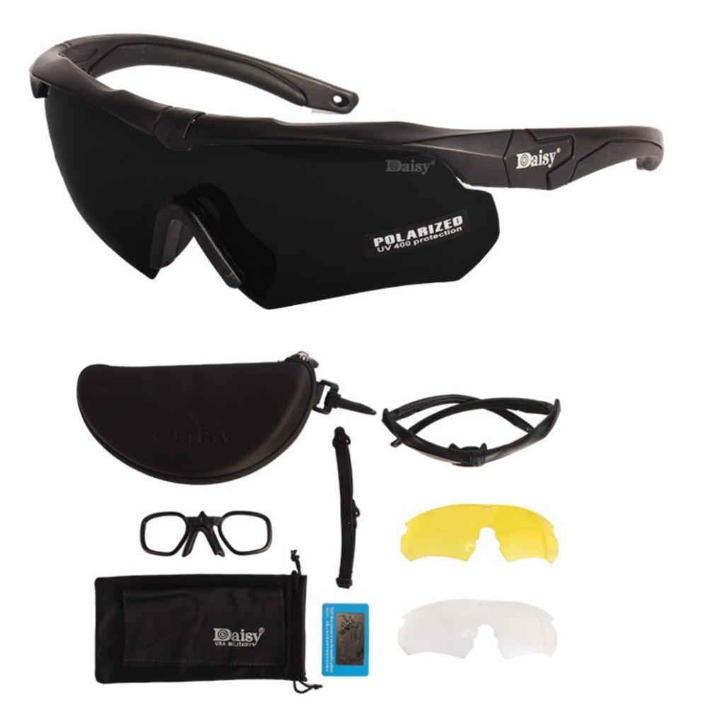 Тактичні окуляри Daisy X-10-X-black з поляризацією та 3 змінними лінзами збільшена товщина лінз, фото 1
