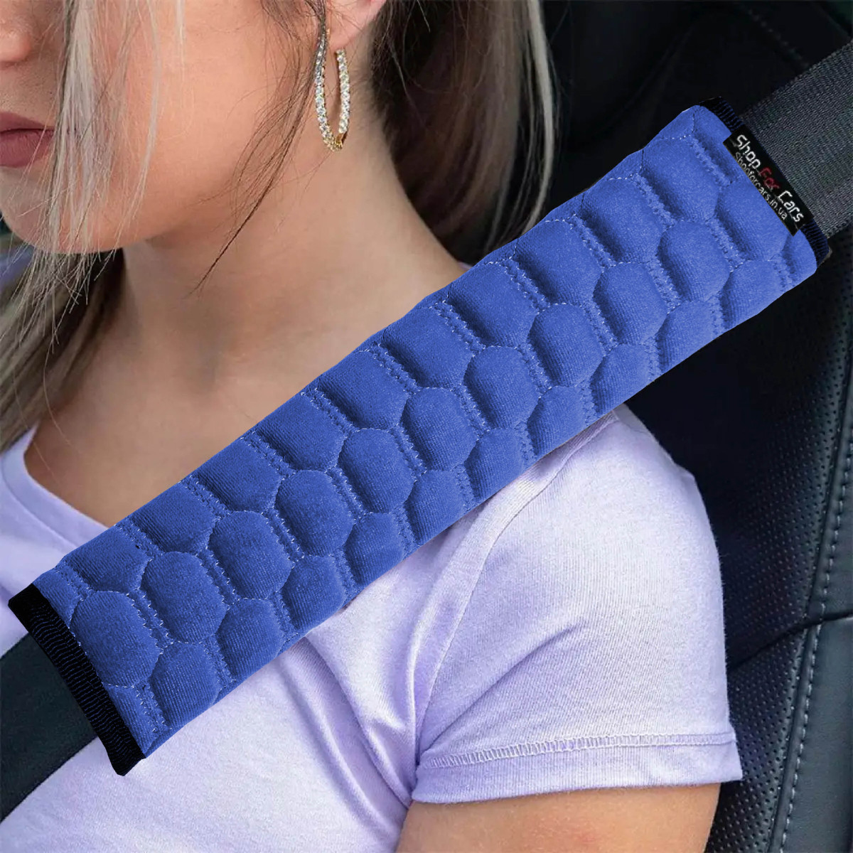 М'яка накладка на ремінь безпеки Montana S 35 мм Синя сота (Мікро Велюр Преміум) 2 шт., фото 1