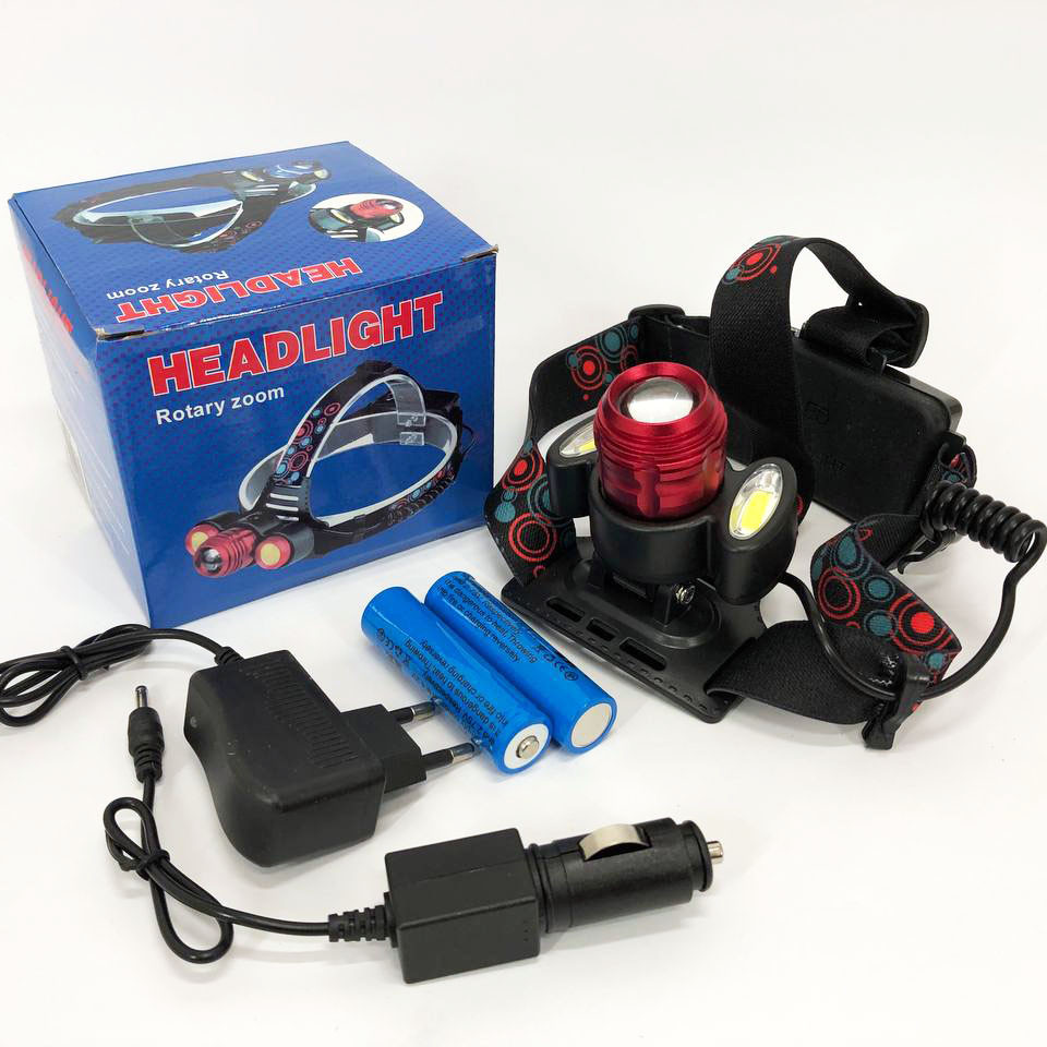 Універсальний налобний ліхтар 2117-T6+2COB 2х18650 3 світлодіоди 4 режими роботи свічення 1500 люмен, фото 1