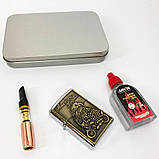 Запальничка бензинова в подарунковій коробці N5, запальничка вітрозахисна, запальничка бензин, фото 4