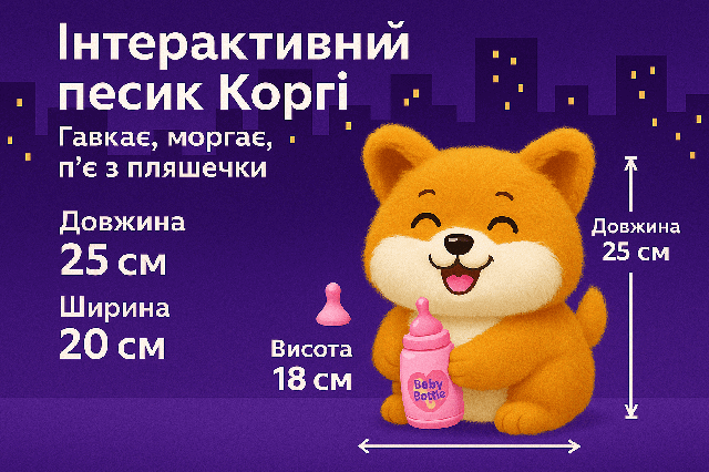 Інтерактивний песик Коргі - гавкає, моргає, з пляшечкою 933-105E