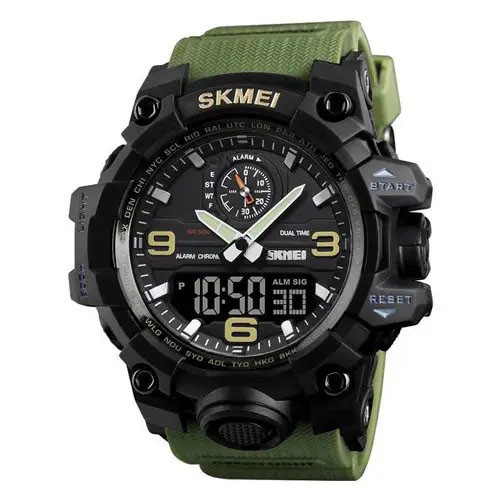Годинник наручний чоловічий SKMEI 1586AG ARMY GREEN, чоловічий армійський водостійкий тактичний. Колір:, фото 1