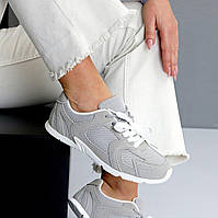 Жіночі молодіжні кеди з двома шнурками модні сірі натуральна замша/текстиль