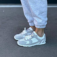 Жіночі молодіжні кеди з двома шнурками біло-сірі натуральна замша/текстиль